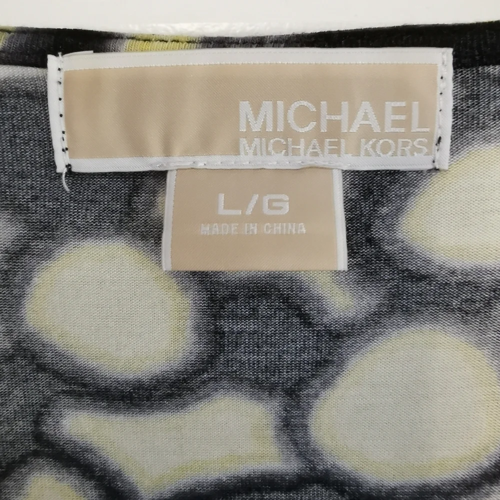 Michael Kors 3/4 Sleeve Yellow Black Top Draped, Scoop Neck Sz L Open To Offers - Picture 10 of 10